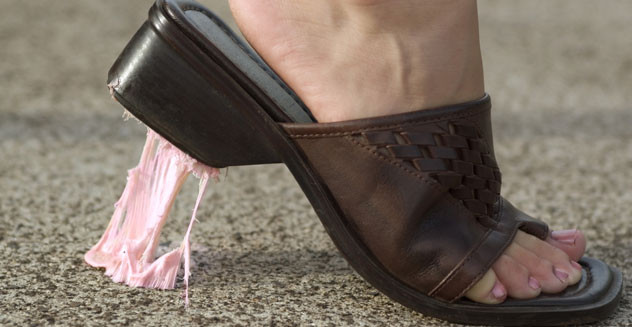 picture of gum stuck on a shoe